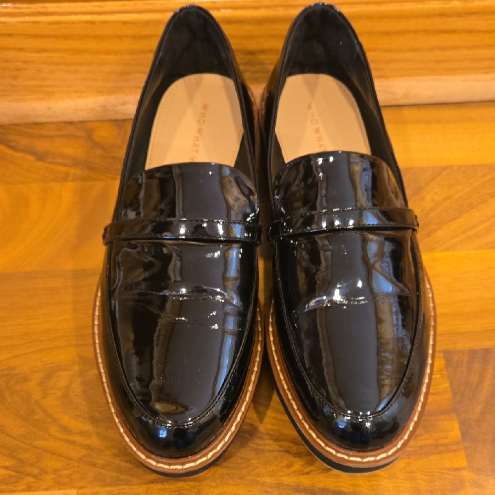 Black Faux Patent Leather Loafers